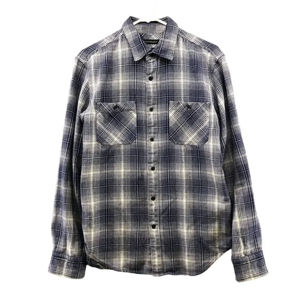 Banana‎ Republic Twill Long Sleeve Shirt Mens S Blue Plaid Camden Utility Work